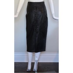 🌟VINTAGE🌟 Distressed Leather Lace-Up Midi Skirt